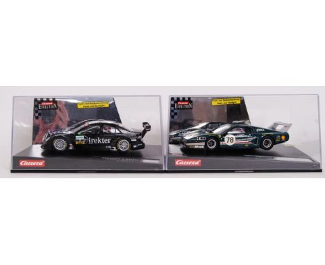 A collection of 2x original contemporary 1/32 scale Carrera Evolution plastic model slot cars to include; Mercedes C-Klasse D