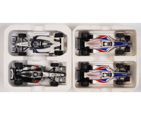 A collection of 2x original contemporary 1/32 scale Scalextric double packed racing slot cars. Within their original polystyr