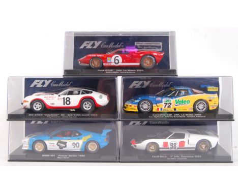 A collection of 5x original contemporary 1/32 scale 'Fly Car Model' racing model slot cars to include; A186 Ford GT-40, A133 