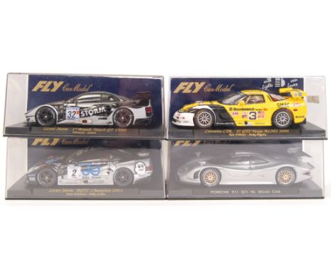 A collection of 4x original contemporary  1/32 Scale 'Fly Car Model' plastic model slot cars to include; A105 Lister Storm, A