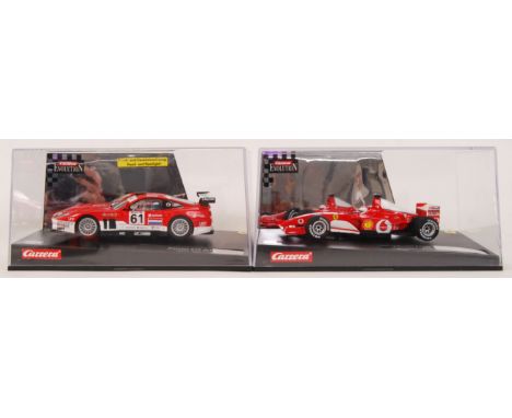 A collection of 2x original contemporary 1/32 scale Carrera Evolution plastic slot cars to include; 25772 Ferrari 575 GTC & 2