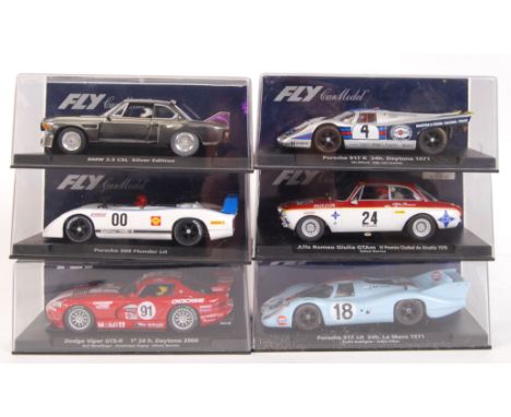 A collection of 6x original contemporary Fly Car Model 1/32 scale plastic model slot cars to include; C89 Porsche 917K, A686 