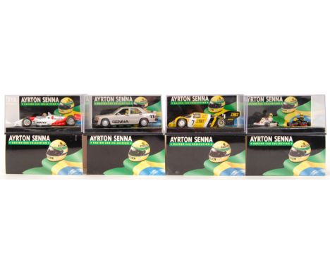 A collection of 4x original contemporary Ayrton Senna Minichamp 1/43 scale Minichamps diecast F1 Formula One model cars. All 