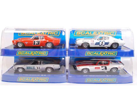 A collection of 4x original contemporary 1/32 scale Scalextric plastic racing slot cars to include; C3001 Chevrolet Camaro 19