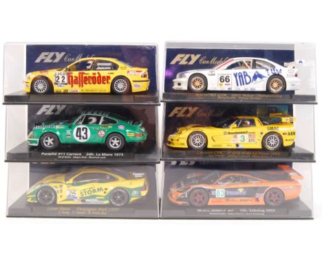 A collection of 6x original contemporary Fly Car Model 1/32 scale plastic model slot cars to include; A286 BMW ME GTR, A903 P