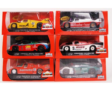 A collection of 6x original contemporary Slot it 1/32 scale plastic racing slot cars to include; CA17c Porsche 962, CA08e Lan