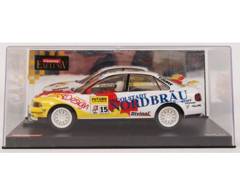 An original contemporary 1/24 scale Carrera Exclusive 20471 Audi A4 '98 "Oliver Mayer" plastic slot car. Within its original 