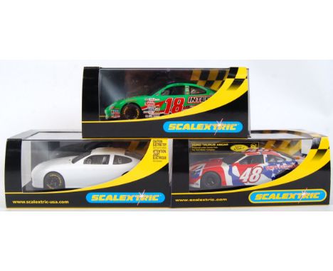 A collection of 3x original contemporary 1/32 scale Scalextric plastic racing slot cars to include; C2378 Pontiac GP Int, C24