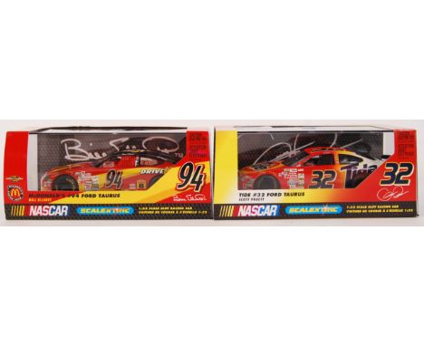 A collection of 2x original 1/32 scale Scalextric Nascar plastic racing slot cars to include; C2286 Tide #32 & C2218 McDonald