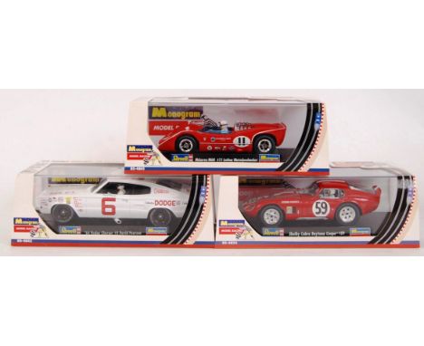 A collection of 3x original contemporary 1/32 scale 'Monogram Model Racing' plastic racing slot cars to include; 85-4841 McLa