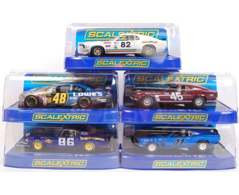 A collection of 5x original contemporary 1/32 scale Scalextric plastic racing slot cars to include; C2894 Chevrolet Impala SS