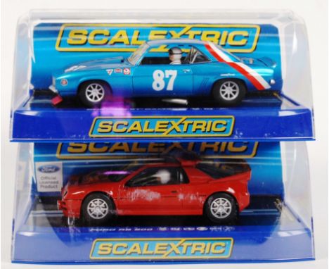 A collection of 2x original Scalextric 1/32 scale plastic racing slot cars to include; C3430 Chevrolet Camero & C3319 Ford RS