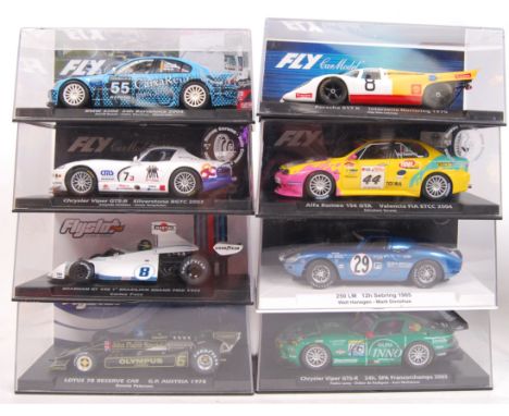 A collection of 8x original contemporary 1/32 scale various Fly Car plastic racing slot cars to include; 88348, F02301, 88154