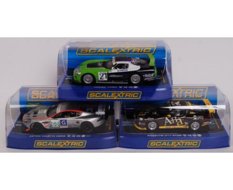 A collection of 3x original contemporary 1/32 scale Scalextric plastic racing slot cars to include; C3018 Dodge Viper, C3063 