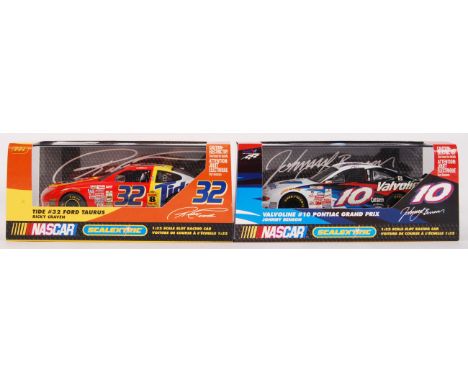 A collection of 2x original contemporary Scalextric Nascar 1/32 scale plastic slot racing cars to include; C2407 Valvoline #1