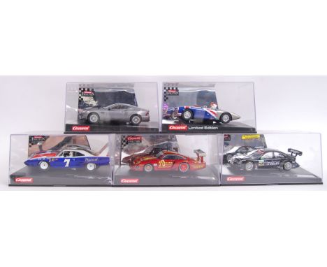 A collection of 5x original contemporary 1/32 scale Carrera Evolution plastic racing slot cars to include; 25719 Plymouth, 25