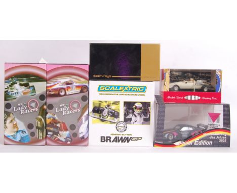 An assorted collection of 6x original contemporary various branded 1/32 scale plastic slot cars to include; Fly 99111, 99082,