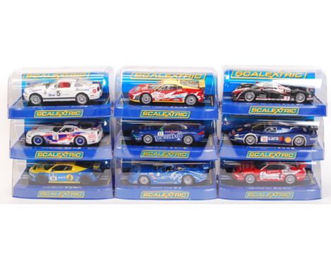 A collection of 9x original contemporary Scalextric 1/32 scale slot cars to include; C3045 Audi R8, C2907 Dodge Viper, C2774 