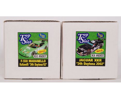A collection of 2x original contemporary 1/32 scale Top Slot plastic racing slot car kits to include; #6003 Jaguar XKR & F550