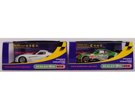 A collection of 2x original contemporary 1/32 scale Scalextric USA plastic racing slot cars to include; C2634 Dodge Viper & C