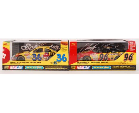 A collection of 2x original contemporary Scalextric Nascar 1/32 scale plastic slot racing cars to include; C2347 McDonald's F