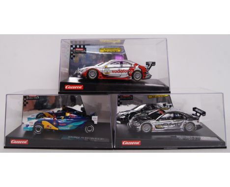 A collection of 3x original contemporary Carrera Evolution 1/32 scale plastic racing slot cars to include; 25747 Mercedes C-K