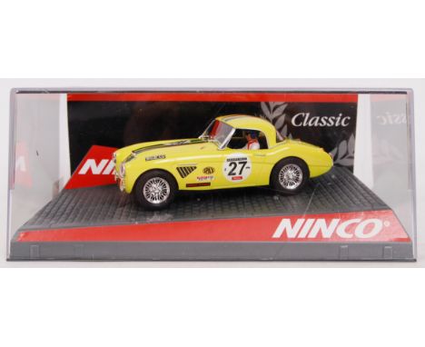 An original contemporary 1/32 scale Ninco Classic 50424 Austin Healey Hardtop Lemans plastic racing slot car. Mint. Within it