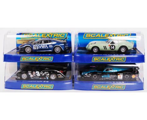 A collection of 4x original contemporary 1/32 scale Scalextric plastic racing slot cars to include; C2835 Ferrari F430 GT, C3