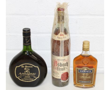 Brandy - three bottles of brandy to inc De Pontiac Armagnac 70cl, Asbach Uralt 70cl &amp; Martell Cognac 20cl [3]