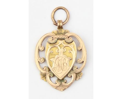 [8.18g] - 9ct gold fob medal with engraving, marked for Birmingham 1910 by William Hair Haseler
