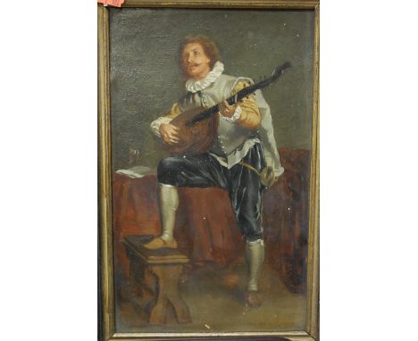 Early 20th century continental school - The mandolin player, oil on board, 30 x 18cm 
