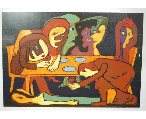 Christopher Battye (b.1942) - Dinner party, limited edition lithograph, signed, titled and numbered in pencil to the margin 5