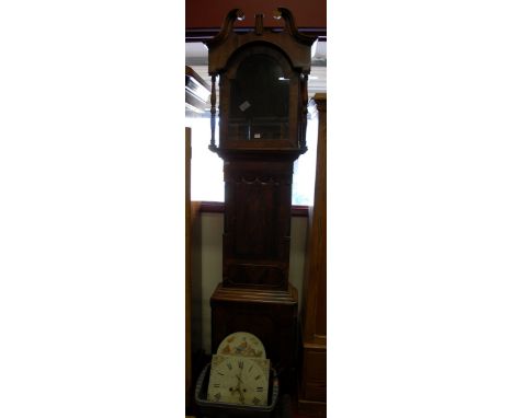 A mid-19th century North Country mahogany longcase clock, the painted arch dial indistinctly signed but of Leeds, w.14", havi