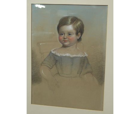 19th century English school - half length portrait of a child, pastel with traces of white, 37 x 26.5cm