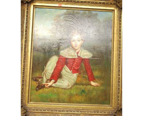 Late 19th century - portrait print of a child together with a reproduction oil on canvas child portrait (2)