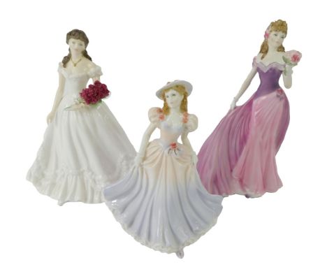 Three Royal Worcester porcelain ladies, comprising Katherine 1996,  Anniversary Figure of the Year 2000, and Jessica Summer R