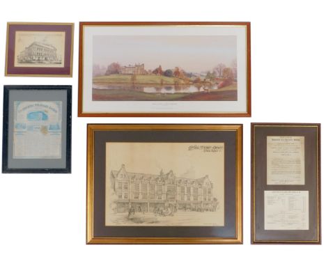 A group of Co-operative related pictures and prints, comprising After Alan Ingham. Ripley Castle, North Yorkshire, limited ed