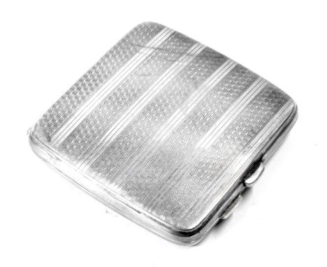 A George V silver cigarette case, with engine turned striped design, and piecrust crest bearing the initial BR, Birmingham 19