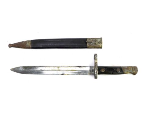 A Spanish Mauser 1893 pattern bayonet, inscribed Artilleria Fca de toledo, 1897 to the ricasso, with fullered blade, 25.5cm, 