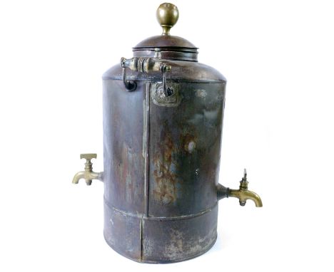 A R Hardy &amp; Sons of Peterborough tea urn, with brass tap and two moulded wooden handles, 75cm high. 