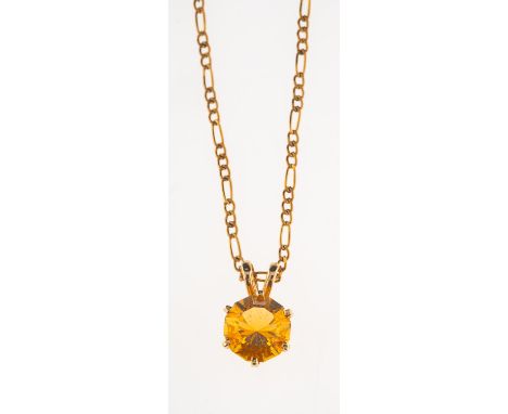 A fire opal pendant with chain, the pendant set with a circular-cut fire opal, split bale marked 14K, length approx. 1.4cm, 0
