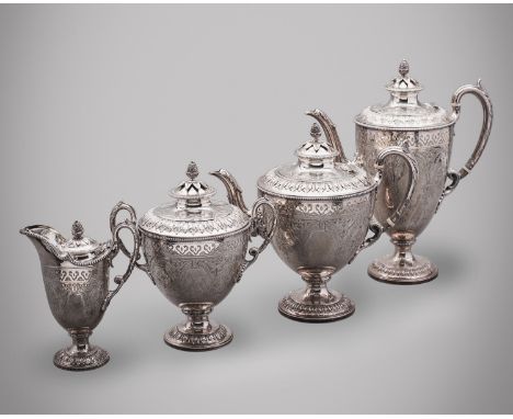 An impressive four piece Victorian tea  and coffee service by Martin, Hall & Co, London 1877, comprising; a tea pot, coffee p