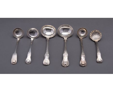 A George IV Scottish Kings pattern silver toddy ladle by AM, Edinburgh 1828, single struck, with a Fiddle and Shell pattern t