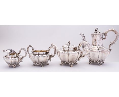 A William IV / Victoria four piece silver tea and coffee service by John Tapley, London 1837, with William IV duty mark, comp