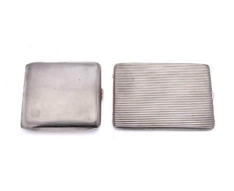 An Art Deco silver cigarette case by William Neale & Son Ltd, of square form with engine turned decoration and a Sterling Sil