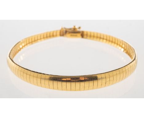 A herringbone designed bracelet, a graduated articulated bracelet, push-in clasp and figure of eight safety catch, clasp mark