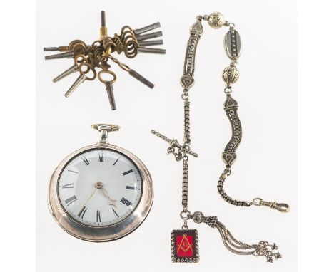 Jackson & Son, Tenterden, a silver pair-cased Masons pocket watch the fusee movement having an engraved and pierced back-cock