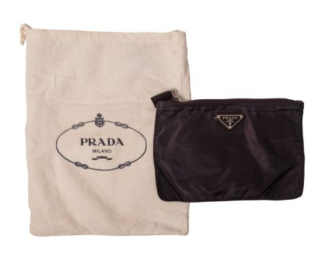 A Prada Velo MV400 clutch bag, zaffiro with triangular badge to front  and Authenticity Certificate Card in a white cloth dus