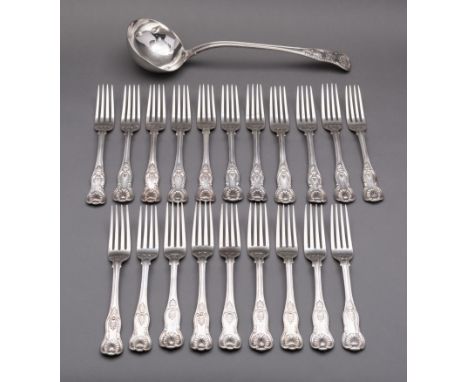 A set of twenty silver Kings pattern table forks maker William Chawner II, various dates 1824, 1827,1828,1830 and 1831, with 