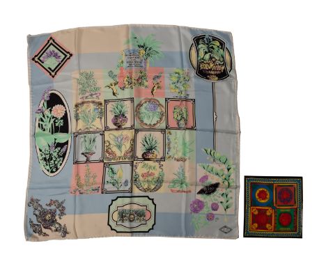 An Atelier Versace silk scarf 'Historia Botanico-Practico'&nbsp; in original card case, 88x 88cm.